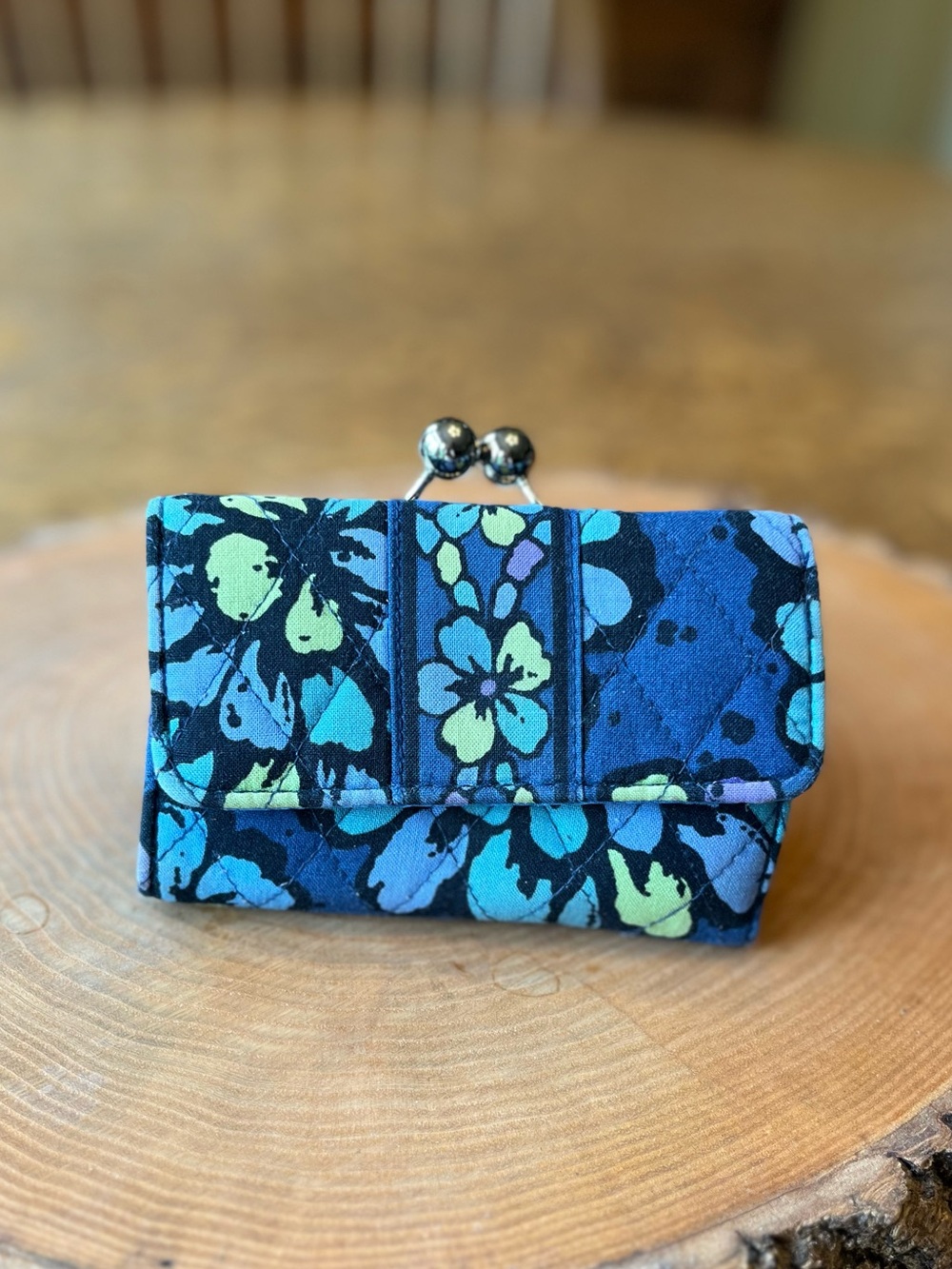 Vera Bradley Kisslock Tri-fold Wallet in “Indigo Pop”